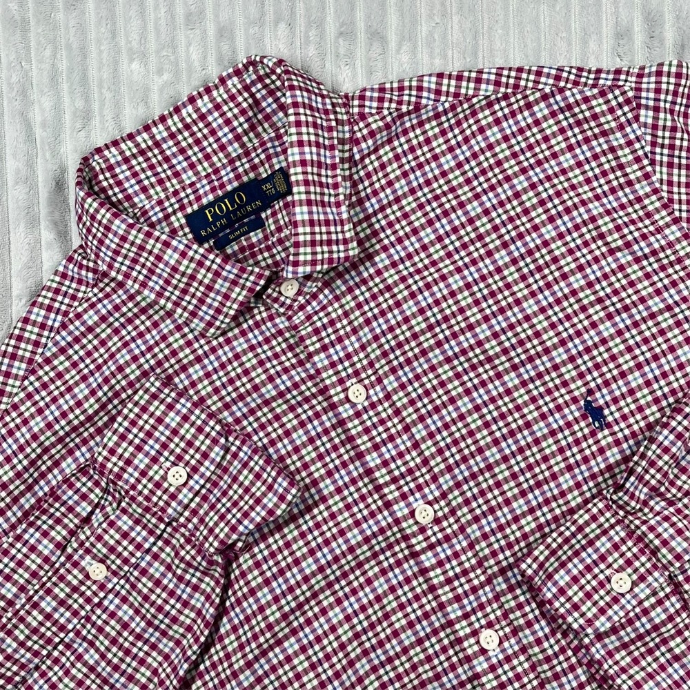 Polo Ralph Lauren Slim Fit Button Up Shirt Men's 2XL Plaid Red Blue Green Preppy